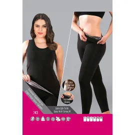 Siyah Kadın Termal Sauna Atlet Tayt Takım - 743 - Beden M