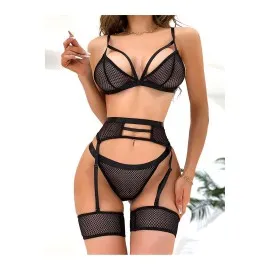 Siyah Fantezi File Jartiyer Takım - 1037 - Beden S/m