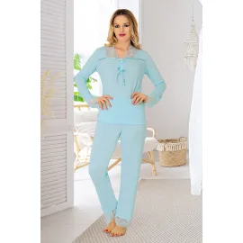 Mavi Penye Pijama Takımı - 1631 - Beden XL