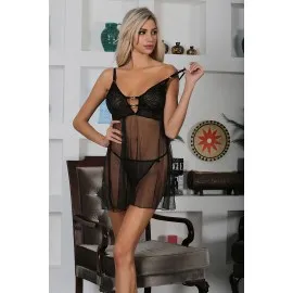 Siyah Şifon Gecelik - 658 - Beden S/m