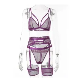 Mor Fantezi File Jartiyer Takım - 1040 - Beden L/xl