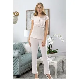 Pudra Penye Pijama Takımı - 1417 - Beden S/m