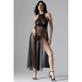 Siyah Dantelli Tül Gecelik - M075 - Beden L/xl