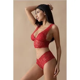 Kırmızı Bralet Dantelli Sütyen Takım 2' Li - 6255 - Beden Standart