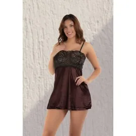 Kahverengi Kadife Sabahlık & Gecelik Takım 2' Li - 1429 - Beden S/m