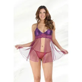 Mor Tül Gecelik - 672 - Beden L/XL