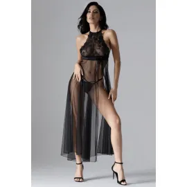 Siyah Dantelli Tül Gecelik - M075 - Beden S/M