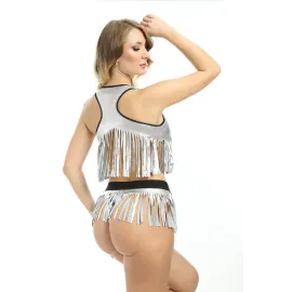 Gri Deri ( Lame ) Püsküllü Gecelik - 428 - Beden L/XL