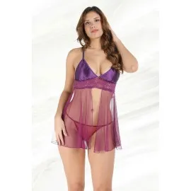 Mor Tül Gecelik - 672 - Beden L/xl