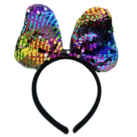 Renk Değiştiren Pullu Payetli Fiyonk Parti Tacı Rengarenk Gümüş Renk 20x16 cm