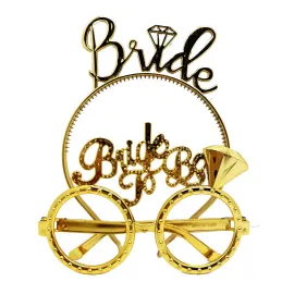 Bride Yazılı Taç ve Bride To Be Yazılı Gözlük Seti Altın Renk 