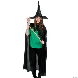 Siyah Yakalı 120 Cm Yetişkin Pelerin Ve Siyah Kumaş Cadı Şapkası