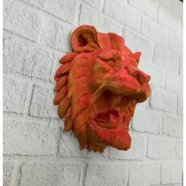 Gold Kırmızı Aslan Duvar Dekoru Asılabilir Hediyelik 3D Heykel 20x21 cm