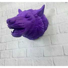 Mor Renk 3D Kurt Başı Duvar Dekoru Asılabilir Maskot Heykel 25X19 Cm