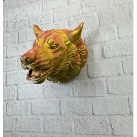 Dekoratif Altın Gold Kurt Duvar Heykeli Asılabilir Hediyelik 25X19 Cm