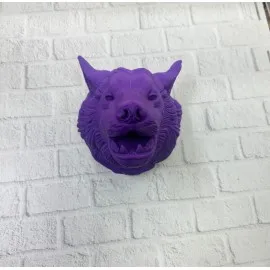 Mor Renk 3D Kurt Başı Duvar Dekoru Asılabilir Maskot Heykel 25X19 Cm