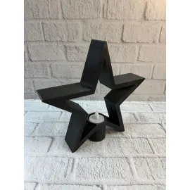 Yıldız Mumluk Siyah Modern Salon ve Raf Dekoru