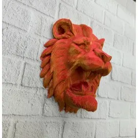 Dekoratif Asılabilir Aslan Başı 3D Duvar Heykeli Gold Red 20X21 Cm