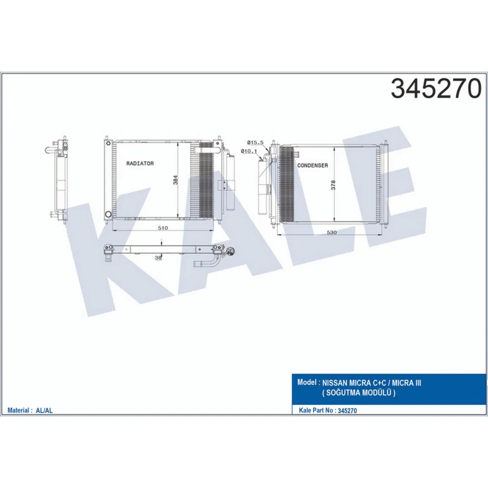 KLİMA KONDENSERİ NISSAN MİCRA 1.2-1.4 16V 02-10 RADYATÖR-KLİMA BİRLEŞİK OTO.-MEK. AL/AL