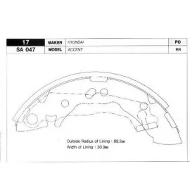 ARKA PABUÇ BALATA ACCENT 1.3-1.3I 12V-1.5I 12V-1.5I 16V 94-00 GS8658