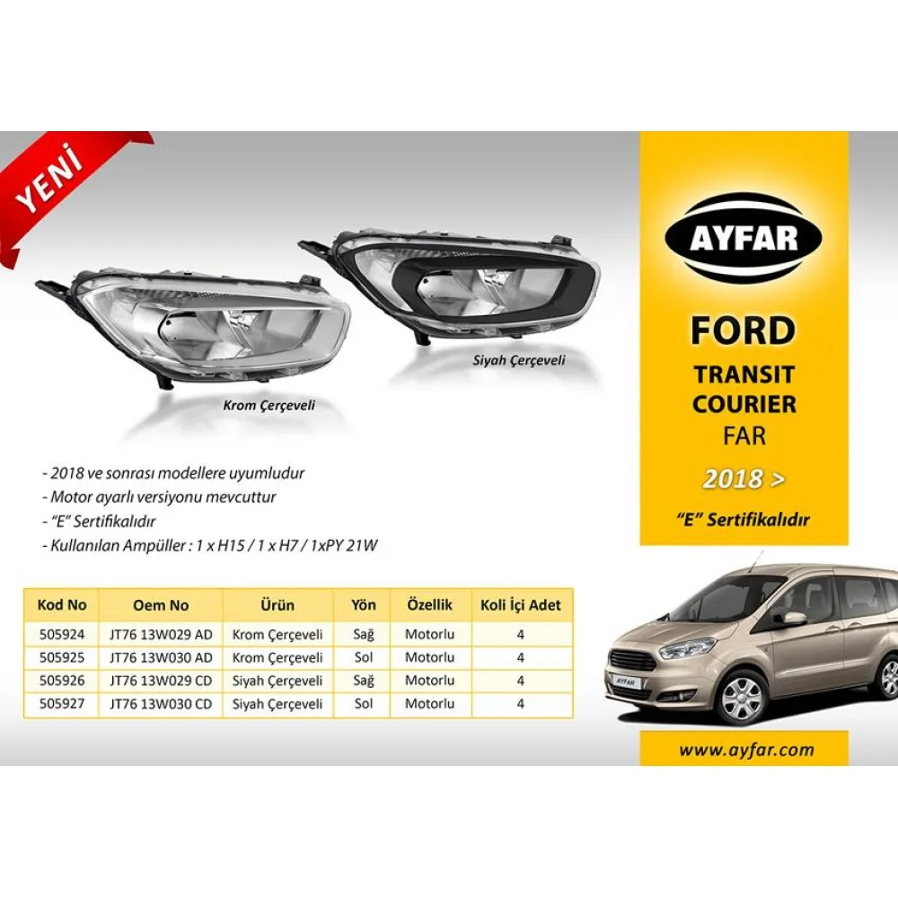 Far Sağ Krom Çerçeveli Ford Transit Courier 18