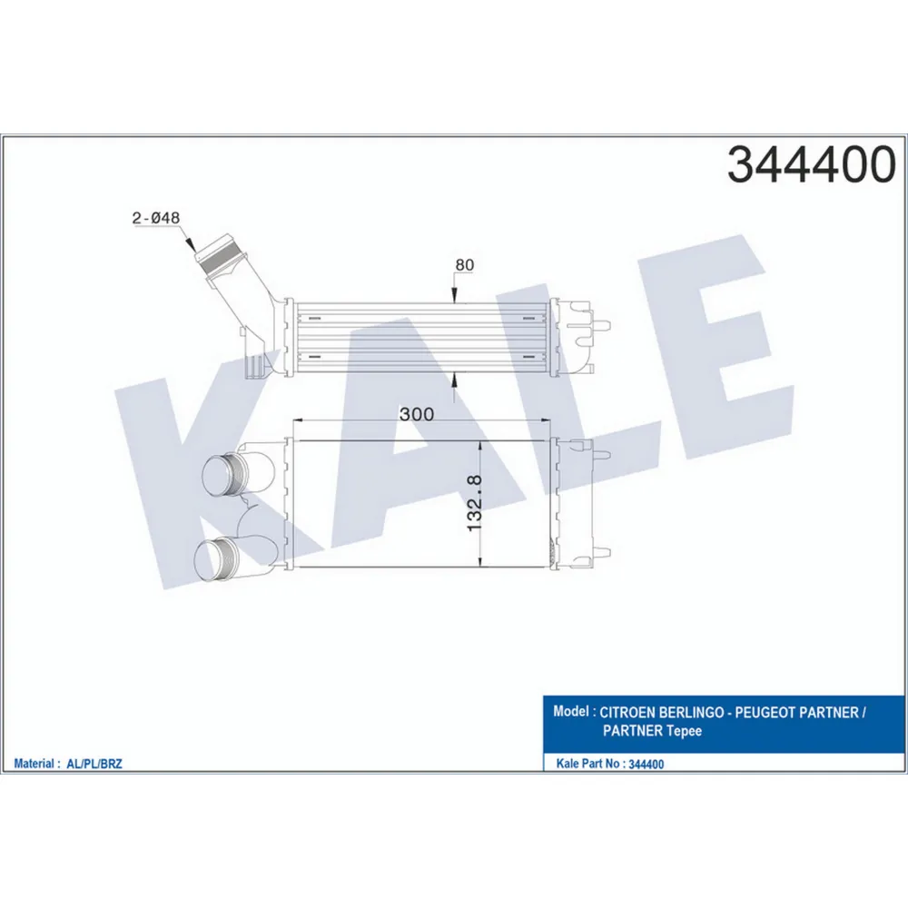 TURBO RADYATÖRÜ INTERCOOLER PARTNER 08 BERLINGO 08 1.6 HDI AL/PL/BRZ 300x147x76