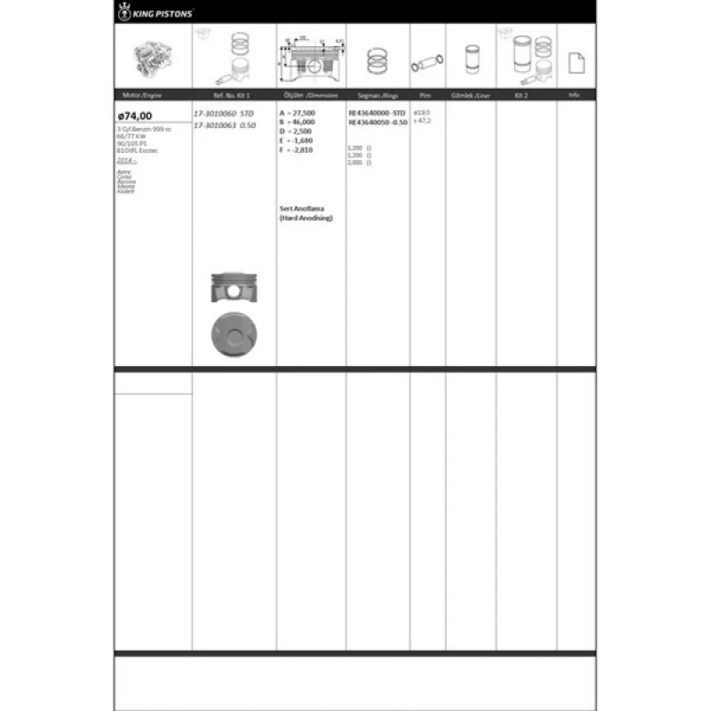Piston Segman Riken Seg. 0.50 74 050 Üst Ölçü Opel B10Xfl Ecotec Astra Corsa Ascona Manta Kadett 87-73435-050 87-73435-050-8773435050000G