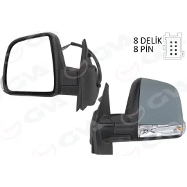 DIŞ DİKİZ AYNASI ELEKTRİKLİ SOL DOBLO III 2011 MD. SİNYALLİ KATLANIR / POWER FLOK ASTARLI 8 FİŞ