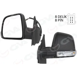 DIŞ DİKİZ AYNASI ELEKTRİKLİ SOL DOBLO III 2011 MD. SİNYALLİ KATLANIR / POWER FLOK DESENLİ 8 FİŞ