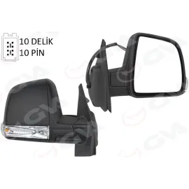 DIŞ DİKİZ AYNASI ELEKTRİKLİ SAĞ DOBLO III 2011 MD. SİNYALLİ KATLANIR / POWER FLOK DESENLİ 10 FİŞ