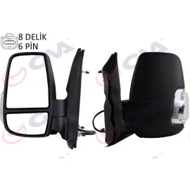 DIŞ DİKİZ AYNASI SOL TRANSIT 14 ELEKTRİKLİ ISITMALI BEYAZ SİNYALLİ DESENLİ KONVEKS 6 FİŞ VM-6329EHL