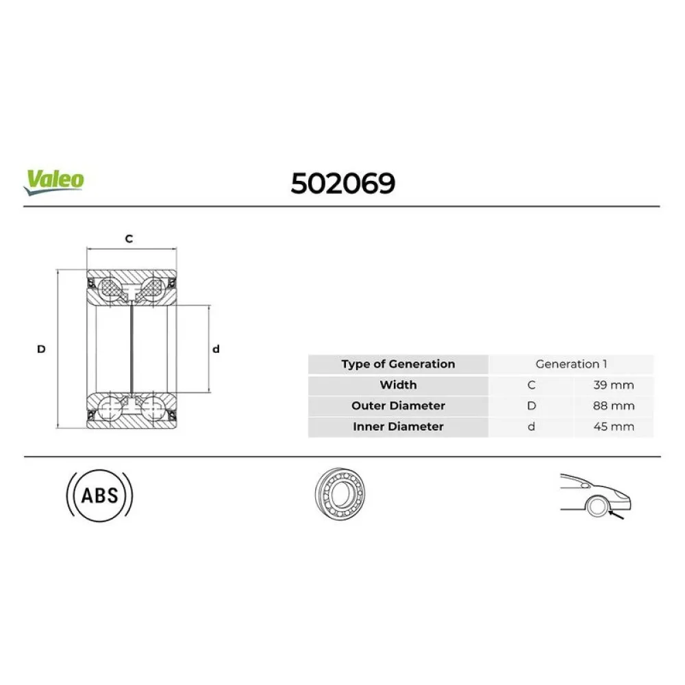 Ön Teker Rulmani Trafic Ii-Megane Ii-Vivaro-Espace Iv-Primastar Abs Li 45X88X39