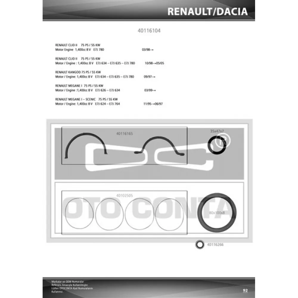 Alt Takim Contasi Clio Ii-Kng 1.4 E7J 624-626-634-635-780 Keçeli