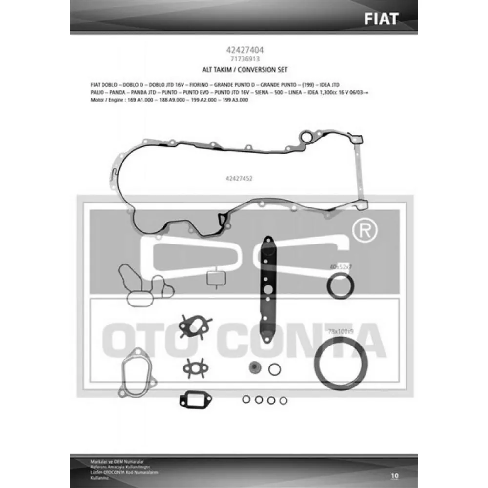 ALT TAKIM CONTASI PALIO-ALBEA-DOBLO-CORSA-ASTRA-COMBO 1.3 MJTD Euro4 TEFLON KEÇELİ