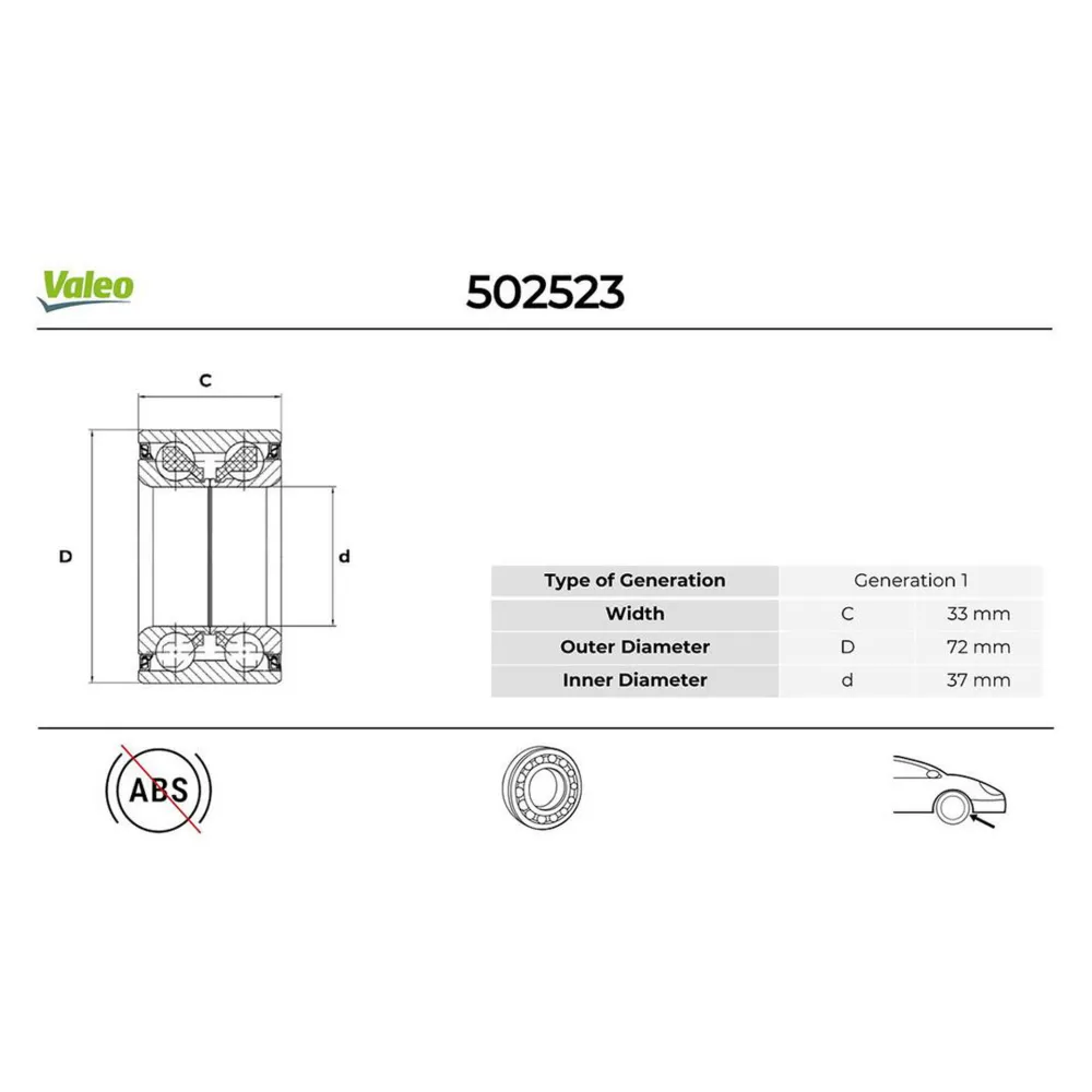 ÖN TEKER RULMANI ABS SİZ P106-P206-P306-C2-C3-SAXO-XSARA 37x72x33