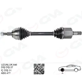 ÖN AKS KOMPLE SOL KUGA I 2.0 TDCI 08>14 POWER. OTOM. 6 VİTESLİ ÇİFT KAVRAMA 4X4 646 MM DİŞ 27 İ Ç DİŞLİ 31