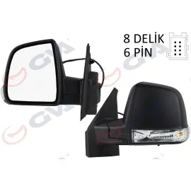 Diş Dikiz Aynasi Sol Doblo 11 Elektrikli Sinyalli Siyah Kapakli Tek Cam Konveks 6 Fiş Vm-668Ehl