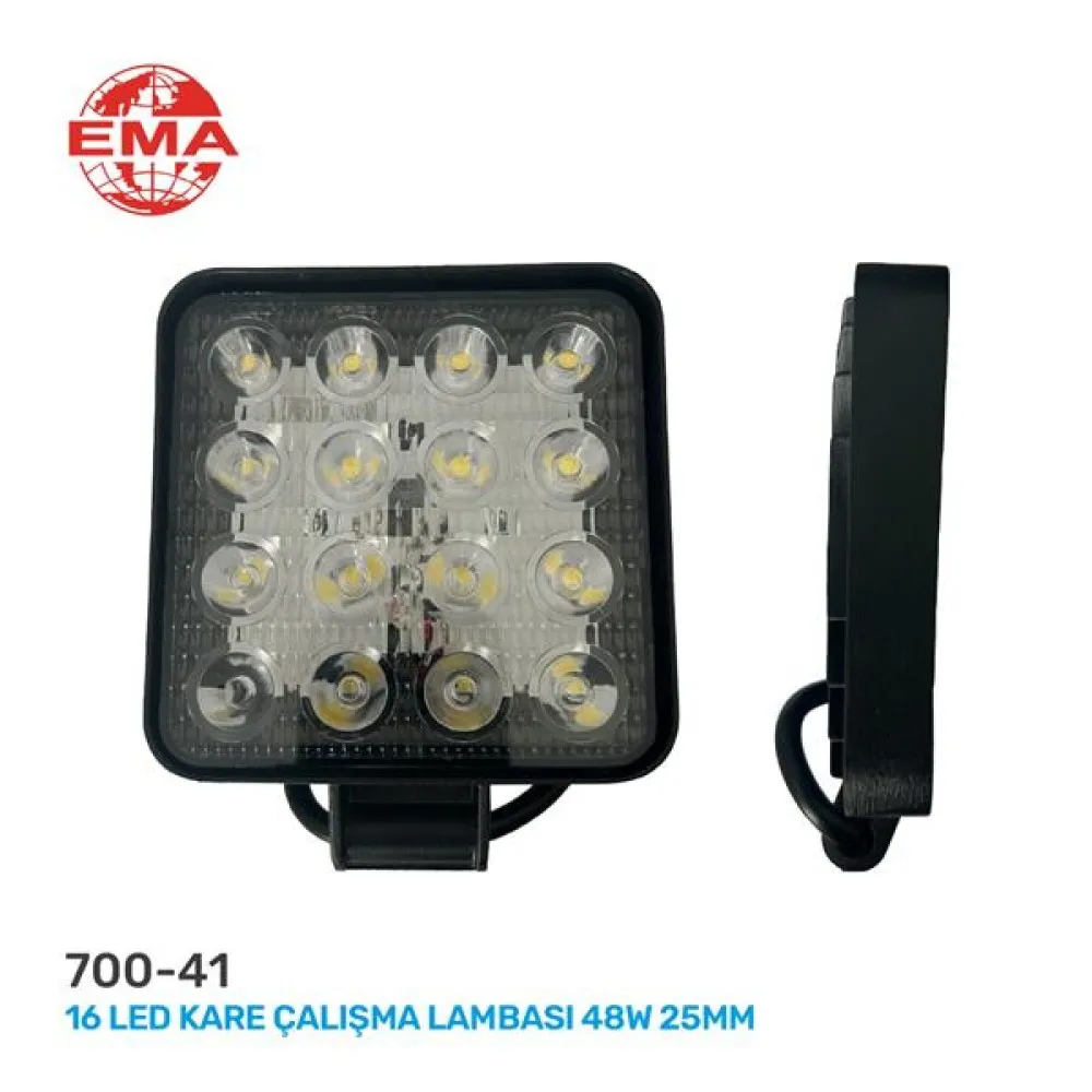 16 Led Kare Çalişma Lambasi 12-24V 25Mm