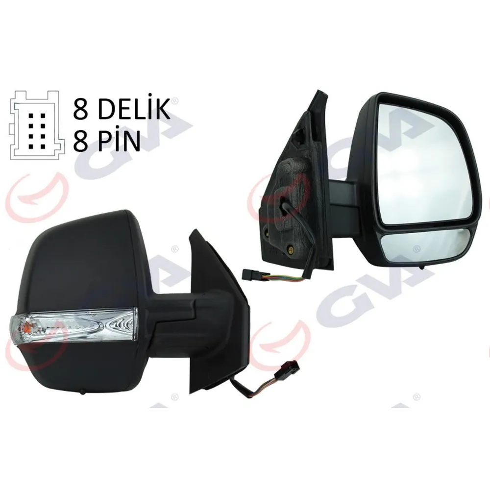 DIŞ DİKİZ AYNASI SAĞ DOBLO 11 ELEKTRİKLİ ORTADAN SİNYALLİ SİYAH KAPAKLI ÇİFT CAM KONVEKS 8 FİŞ VM-669EHL