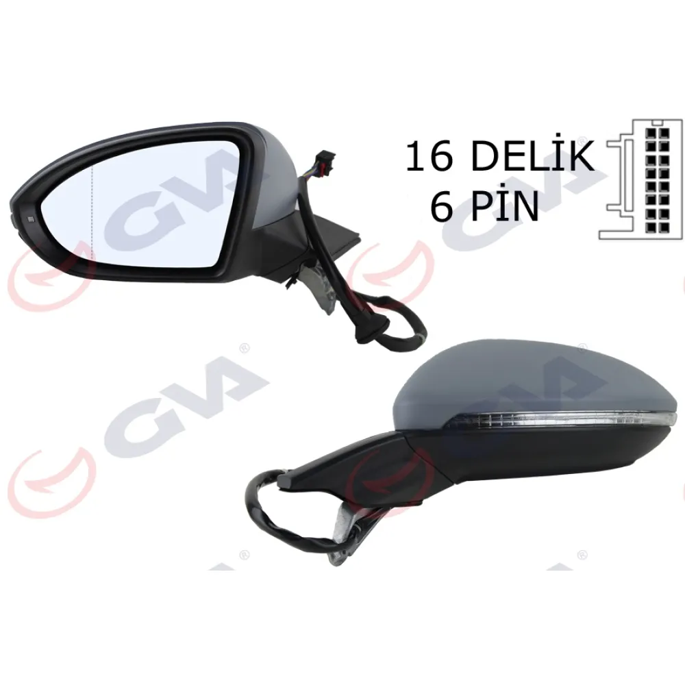 Diş Dikiz Aynasi Sol Golf 13 Elektrikli Isitmali Sinyalli Astarli Asferik 6 Fiş Vm-6187Ehpal
