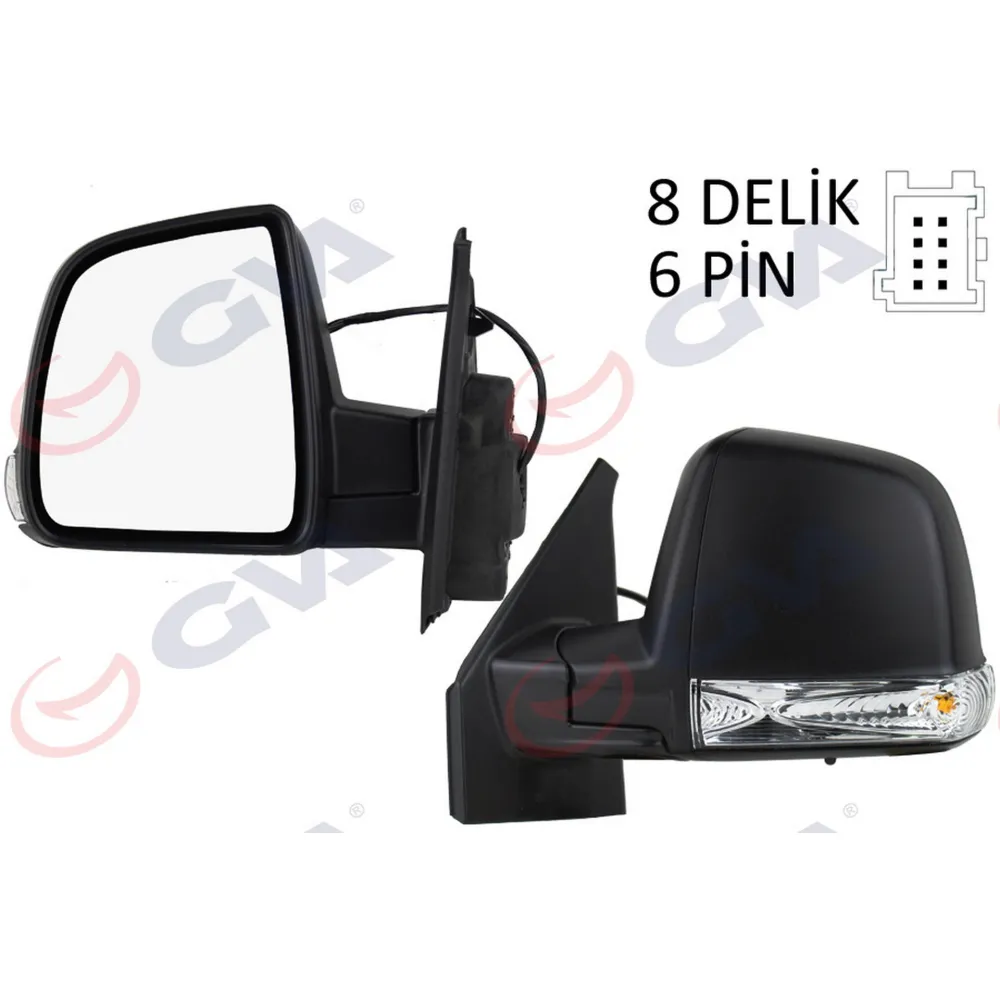 DIŞ DİKİZ AYNASI SOL DOBLO 11 ELEKTRİKLİ SİNYALLİ SİYAH KAPAKLI TEK CAM KONVEKS 6 FİŞ VM-668EHL