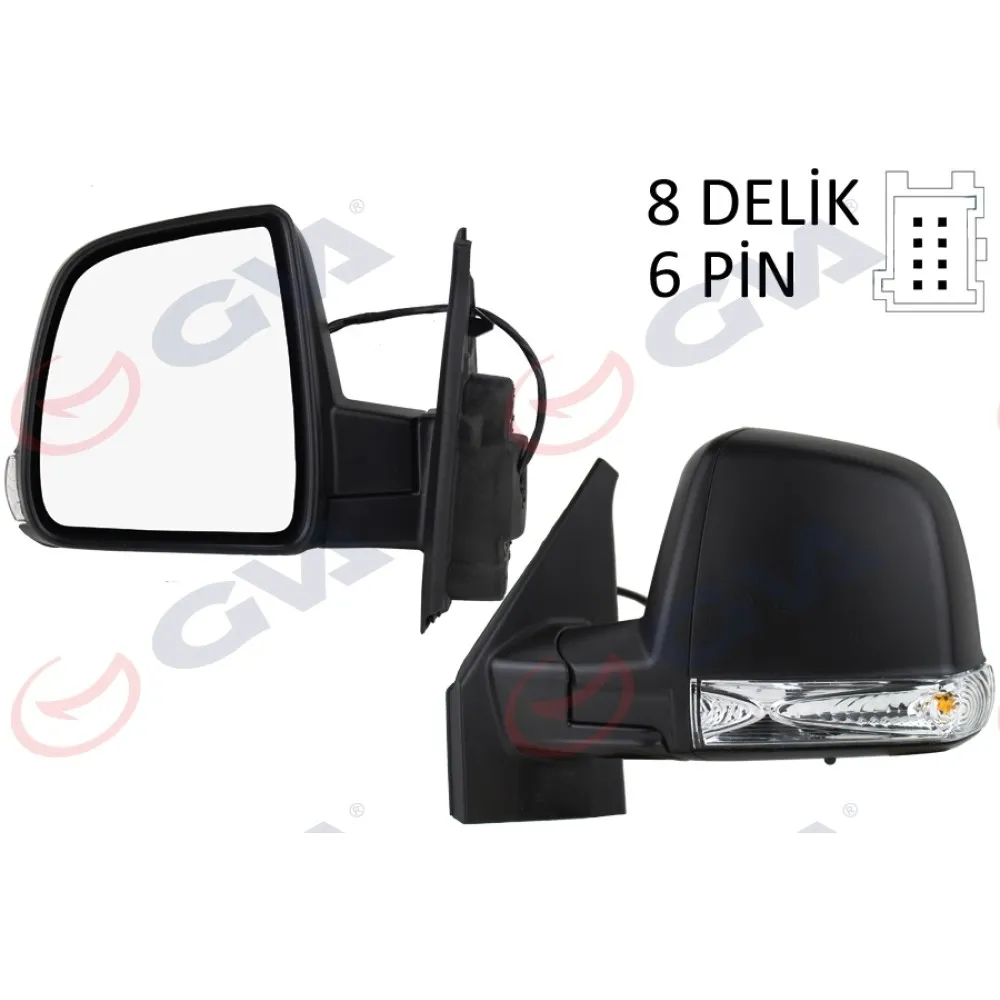 Diş Dikiz Aynasi Sol Doblo 11 Elektrikli Sinyalli Siyah Kapakli Tek Cam Konveks 6 Fiş Vm-668Ehl