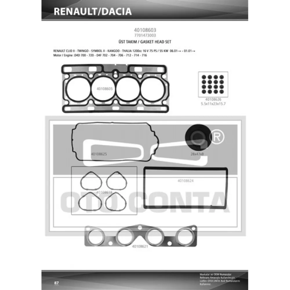 Üst Takim Conta (Keceli) Clio Ii-Twng 1.2 16V (D4D 700/720-D4F 702/704)