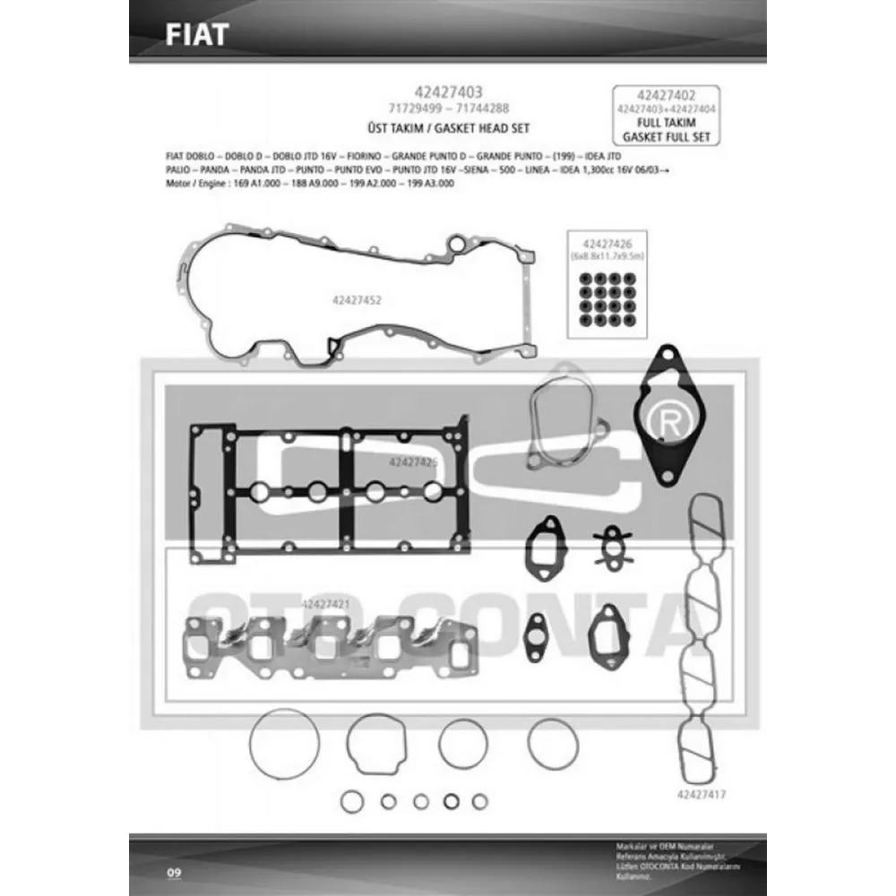 ÜST TAKIM CONTASI (SKCSİZ+SUBAP LASTİKLİ) DOBLO-ALBEA-PALİO-CORSA C-COMBO C-TİGRA 1.3 MTJ 16V
