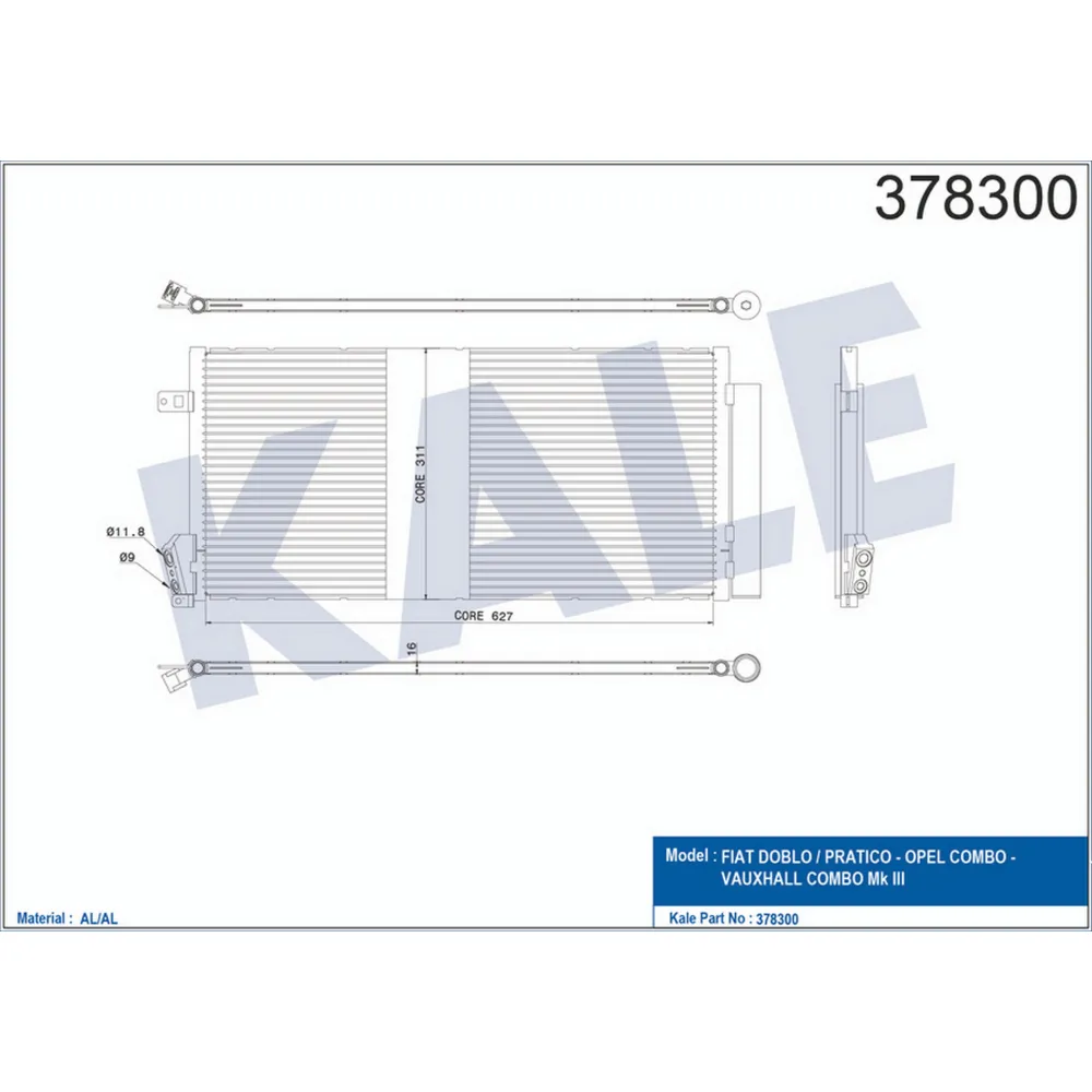 KLİMA RADYATÖRÜ KURUTUCULU [ FIAT DOBLO 2010- OPEL COMBO 2012- 1.3 DMTJ/1.6 DMTJ/2.0 DMTJ 669X293X16MM ]