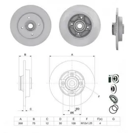 FREN DİSKİ ARKA [267 / 12-10 MM] RULMANLI CITROEN; PEUGEOT C4 GRAND PİCASSO 1.6 HDİ 10.2006 - 12.2011; PARTNER 1.6 HDİ 05.2008 - 02.2012; C4 PİCASSO 1.6 HDİ 02.2007 - 12.2011; BERLİNGO 1.6 HDİ 05.2008