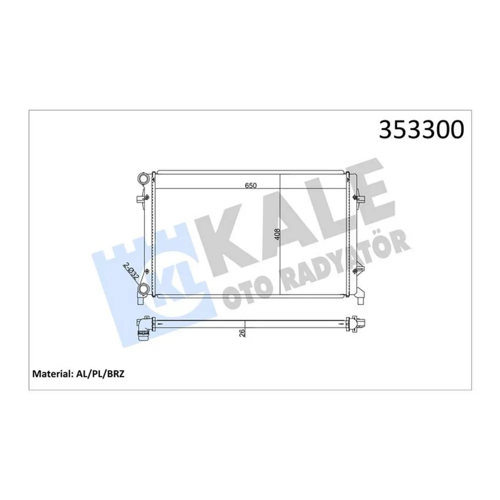 RADYATÖR GOLF V-CADDY III-JETTA III-PASSAT-A3-OCTAVIA AC KLİMASIZ MEK OTOM AL/PL/BRZ 648x408x26