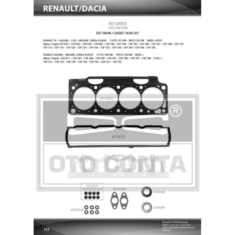Üst Takim Contasi Lgn 1.8-2.0 Keçeli Skc Std Subap Lastikli