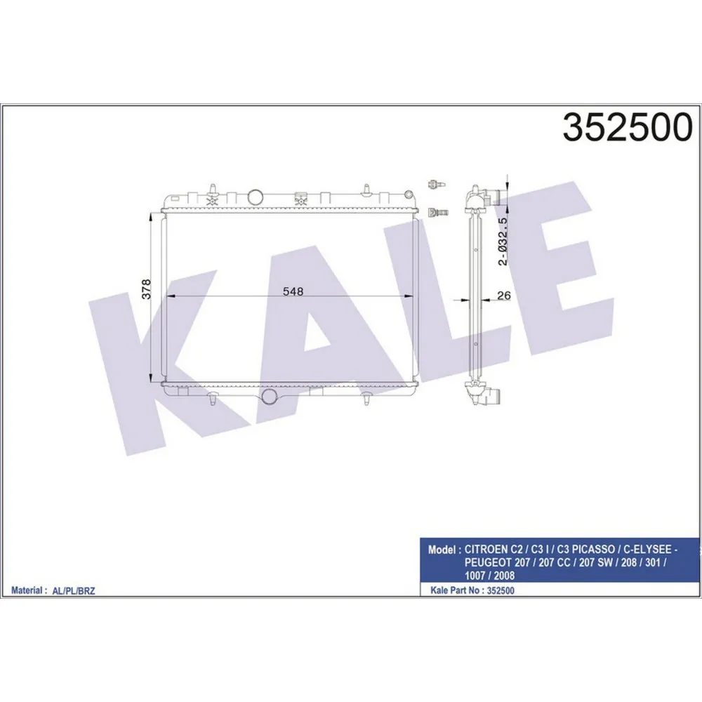 RADYATÖR C3 02 C2 03 207 07 1.4-1.6 16V-1.6HDI AC MEK AL/PL/BRZ 378x538x28