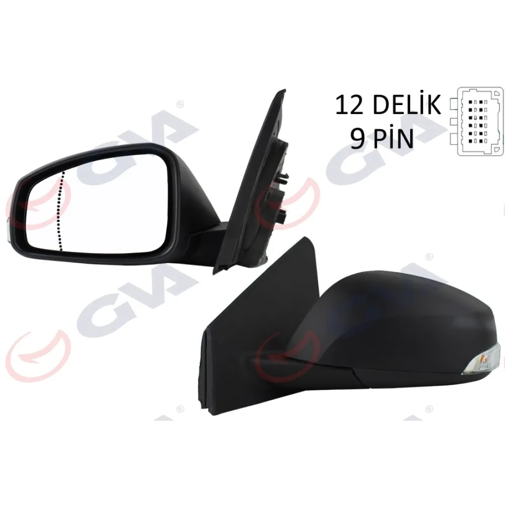 Diş Dikiz Aynasi Sol Megane-Fluence 08 Elektrikli Isitmali Sinyalli Sensörlü Asferik 9 Fiş Vm-6138Ehsal